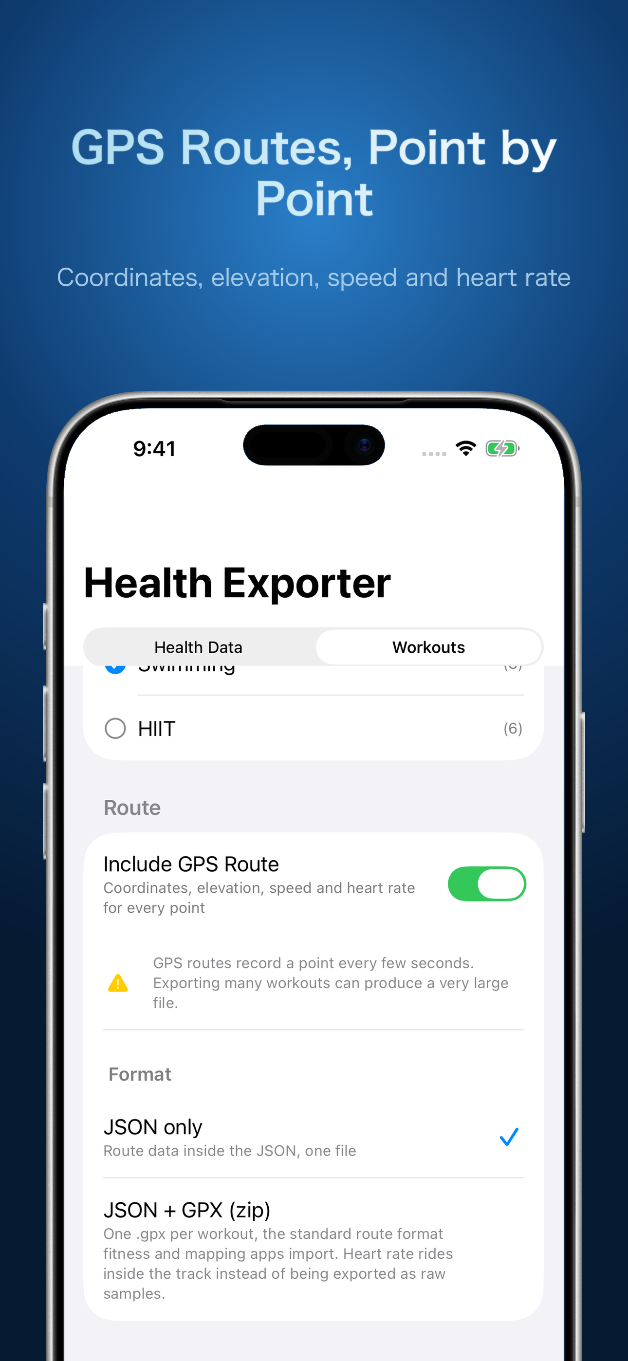 Include GPS routes with exported workouts