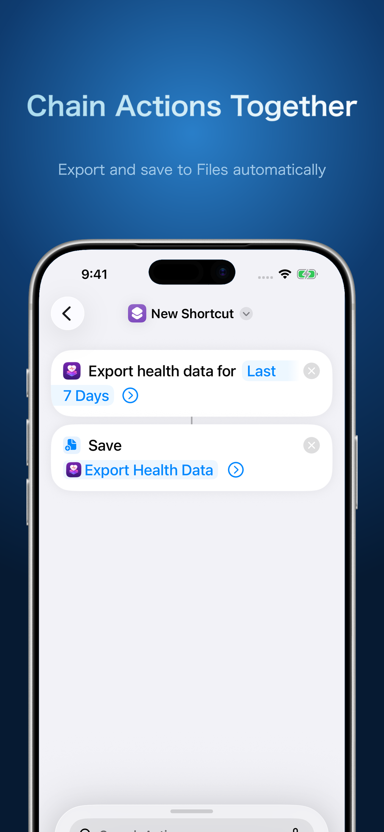 Chaining Health Exporter actions in Shortcuts